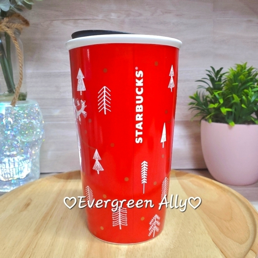 Starbucks Christmas Tree Gnomes  Double Wall Ceramic Mug Red White *